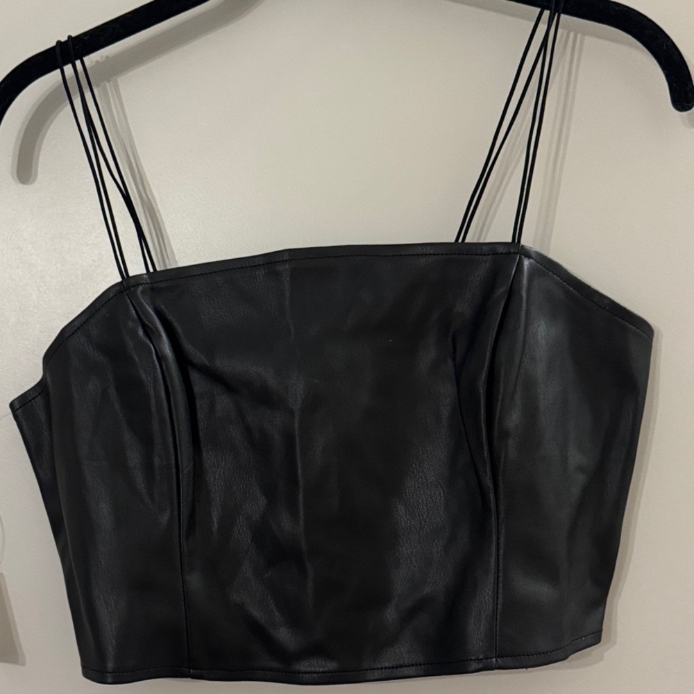 Black Faux Leather Women's Top